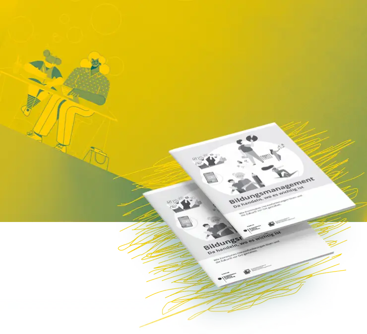 Fotoillustration von zwei Broschüren vom einem Hintergrundbild